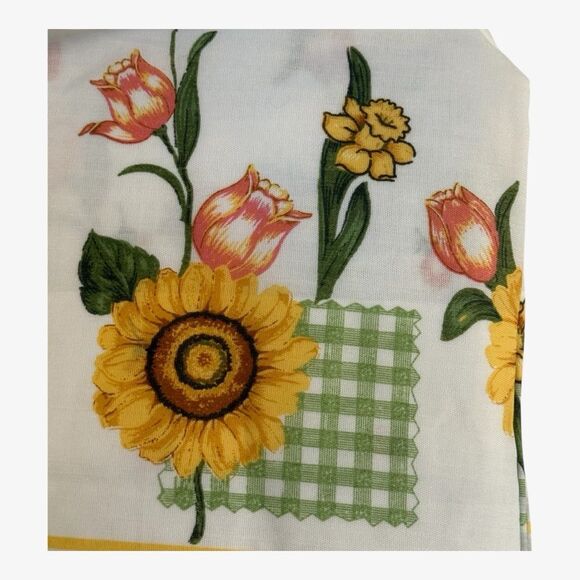 Vintage Sunflower Gingham Kitchen Curtain Cafe Curtains - Picture 4 of 8